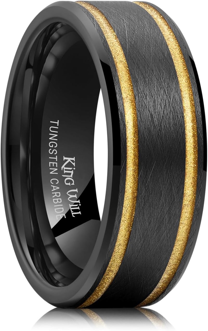 King Will Tungsten Rings for Men Two Tone Grooved Mens Wedding Band Cool Promise Engagement Matte Finished Beveled Edge - Image 1